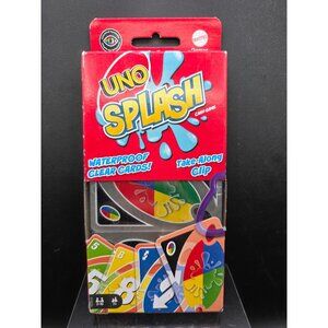 Uno Splash Waterproof Card Game With Clear Plastic Cards & Clip For On-The-Go Fu